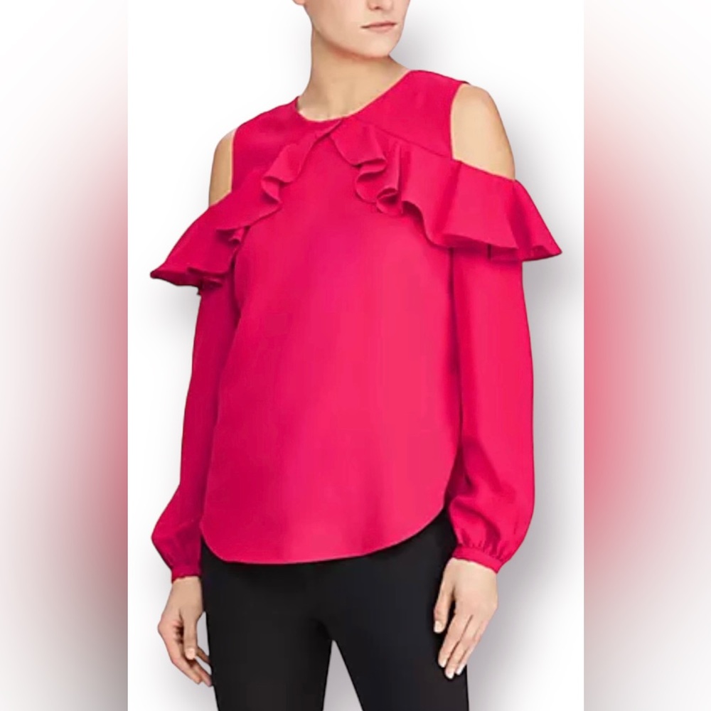 Lauren Ralph Lauren Ruffled Cold Shoulder Blouse - Picture 8 of 9